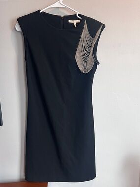 Maje‎ Black Sheath Dress Chain Detail Padded Shoulders 2